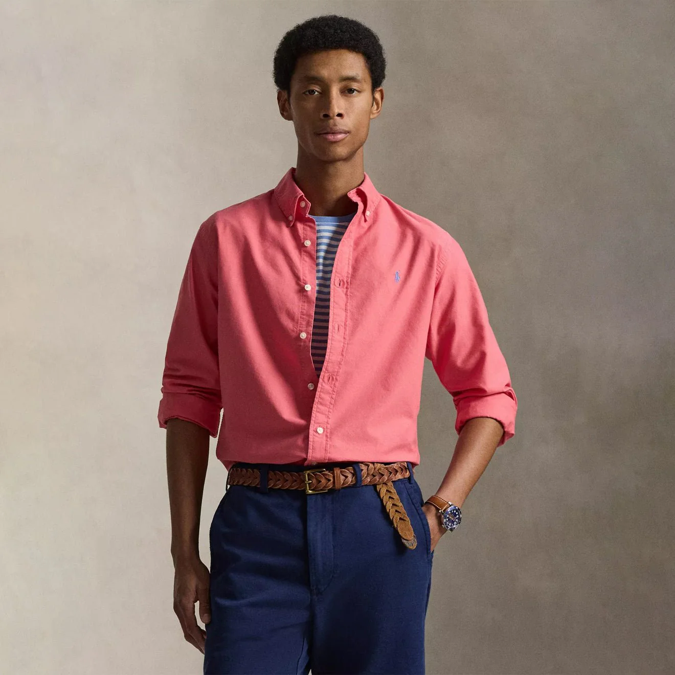 Polo Ralph Lauren Custom Fit Garment-Dyed Oxford Shirt Pale Red - Image 2