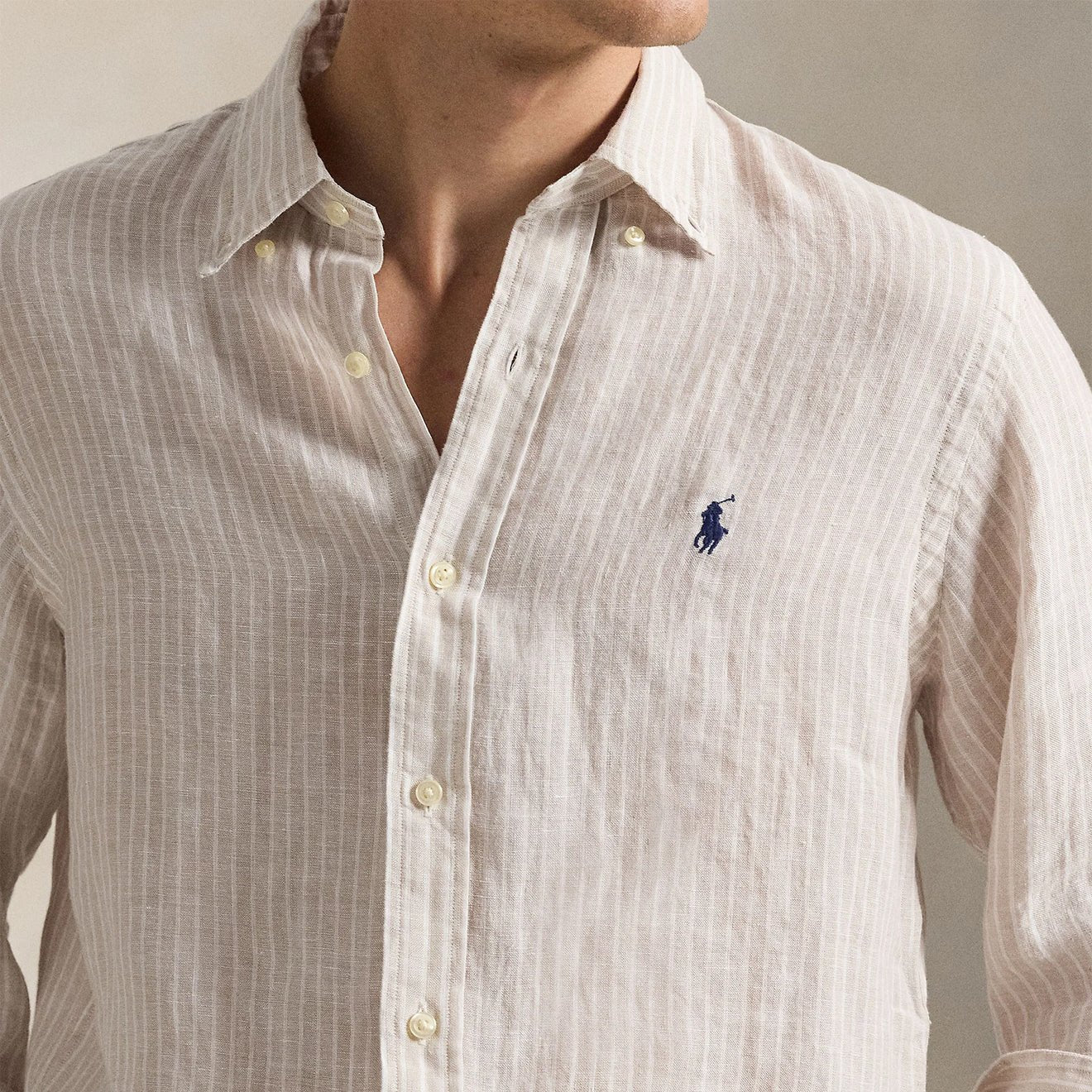 Polo Ralph Lauren Custom Fit Linen Shirt Coastal Beige White - Image 4