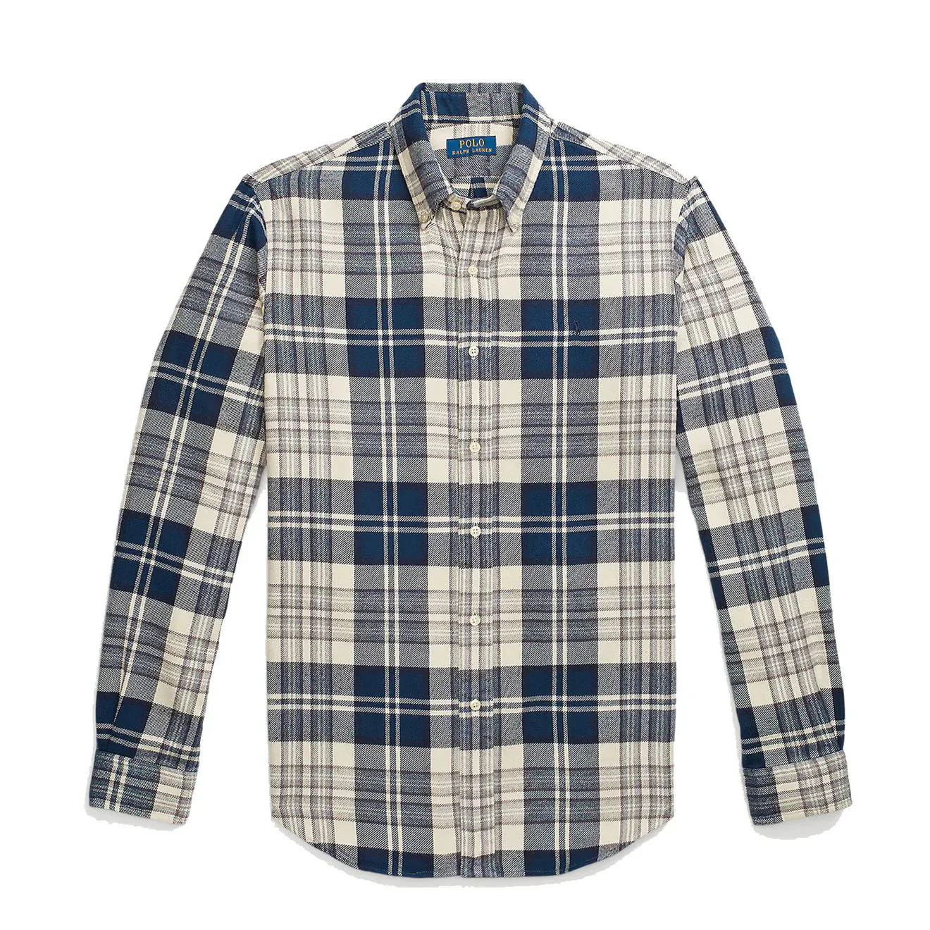 Polo Ralph Lauren Custom Fit Plaid Brushed Flannel Shirt Off White/Navy