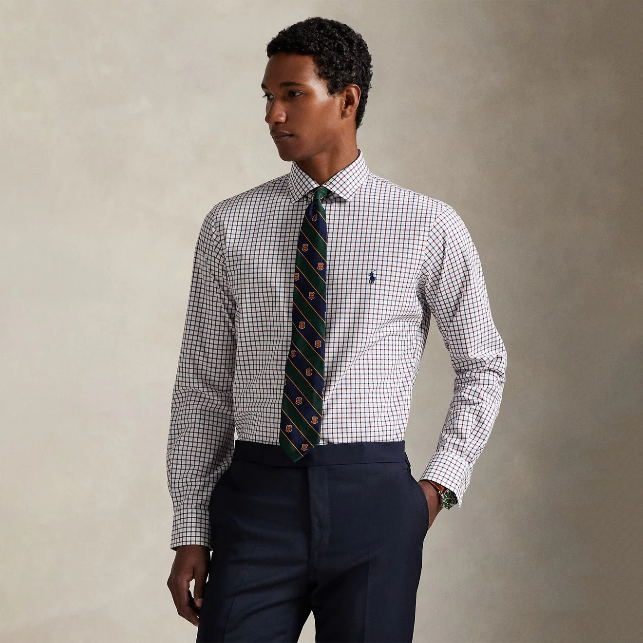 Polo Ralph Lauren Custom Fit Plaid Stretch Poplin Shirt White / Wine / Multi - Image 2