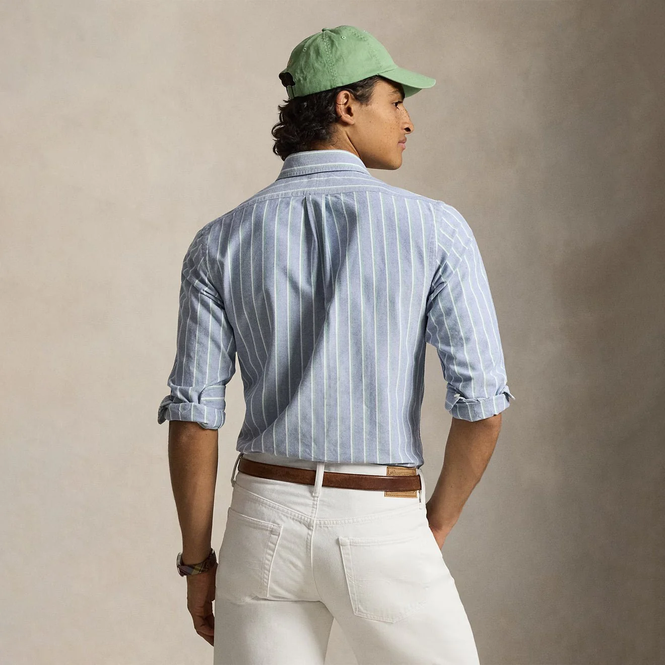 Polo Ralph Lauren Custom Fit Striped Oxford Shirt Navy Green Multi - Image 3