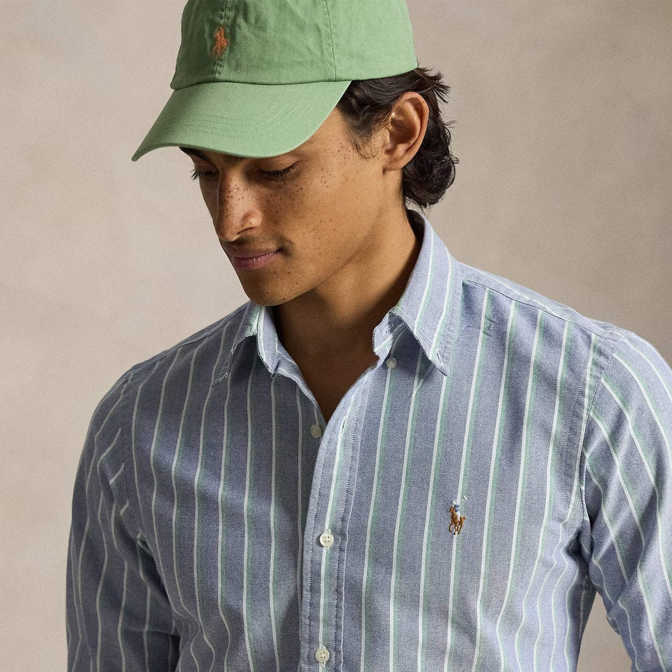Polo Ralph Lauren Custom Fit Striped Oxford Shirt Navy Green Multi - Image 4