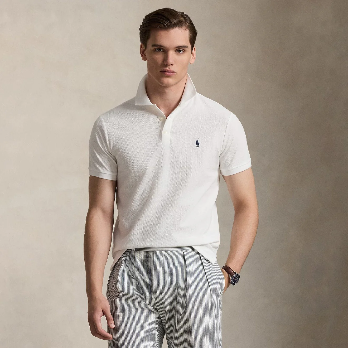 Polo Ralph Lauren Custom Slim Fit Honeycomb-Mesh Polo Shirt White - Image 2