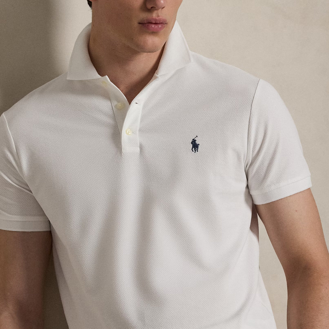 Polo Ralph Lauren Custom Slim Fit Honeycomb-Mesh Polo Shirt White - Image 4
