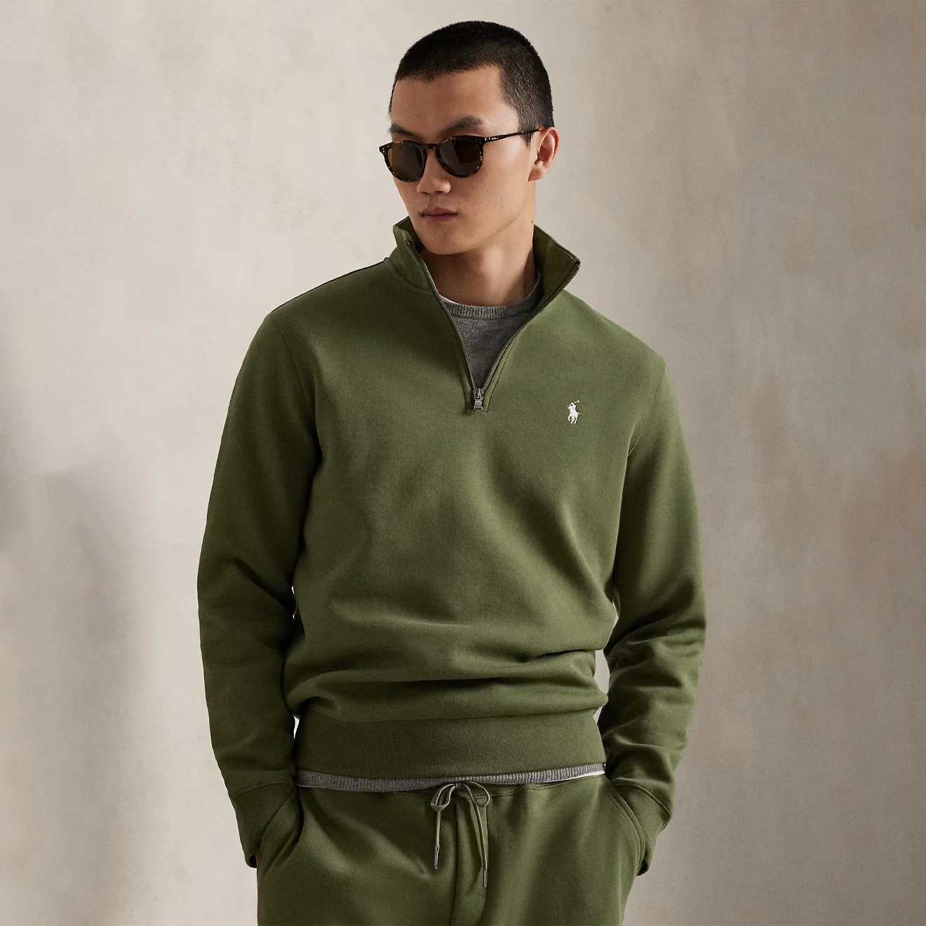 Polo Ralph Lauren Double-Knit Quarter-Zip Pullover Supply Olive - Image 2