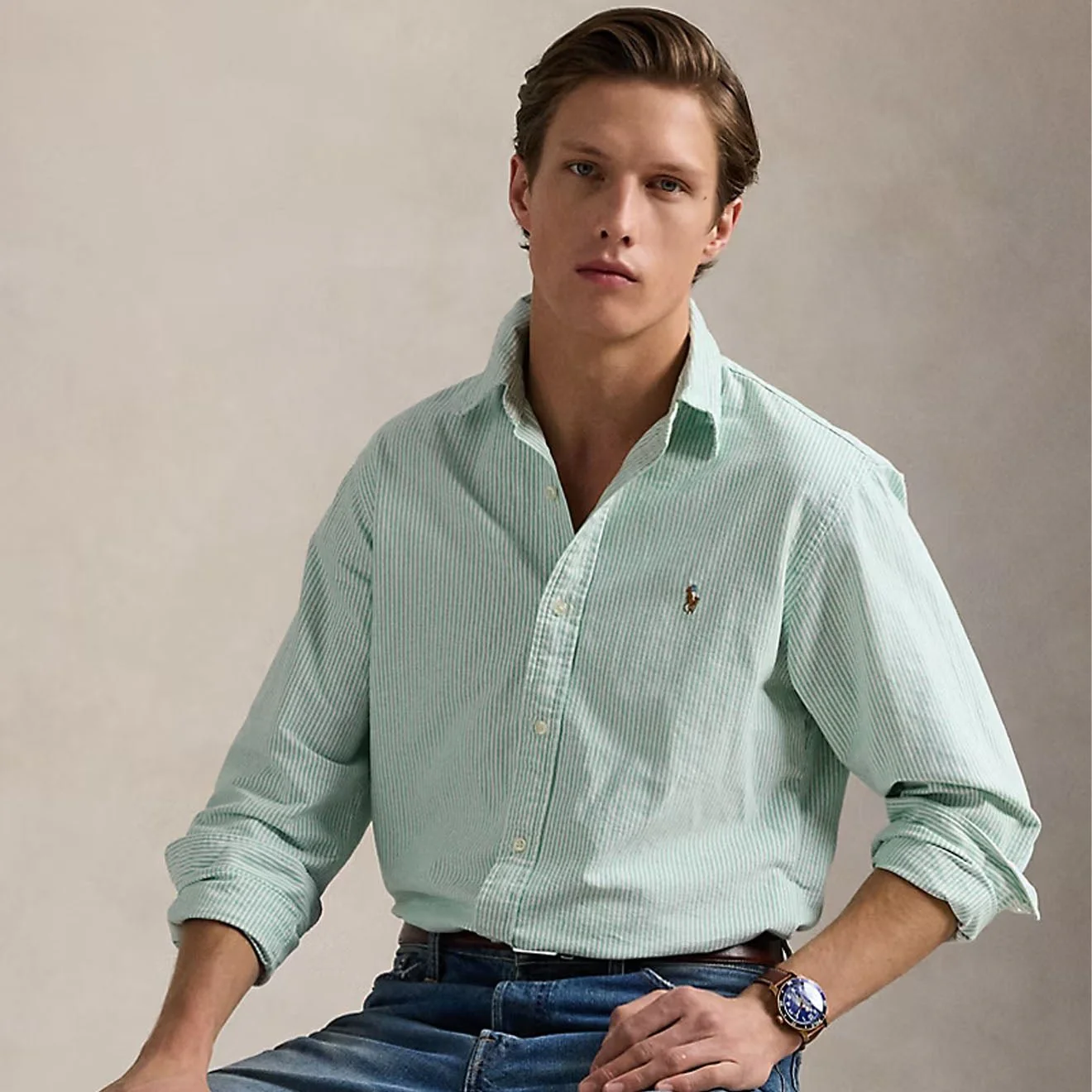Polo Ralph Lauren Long Sleeve Sport Shirt Custom F Summer Emerald / White - Image 2