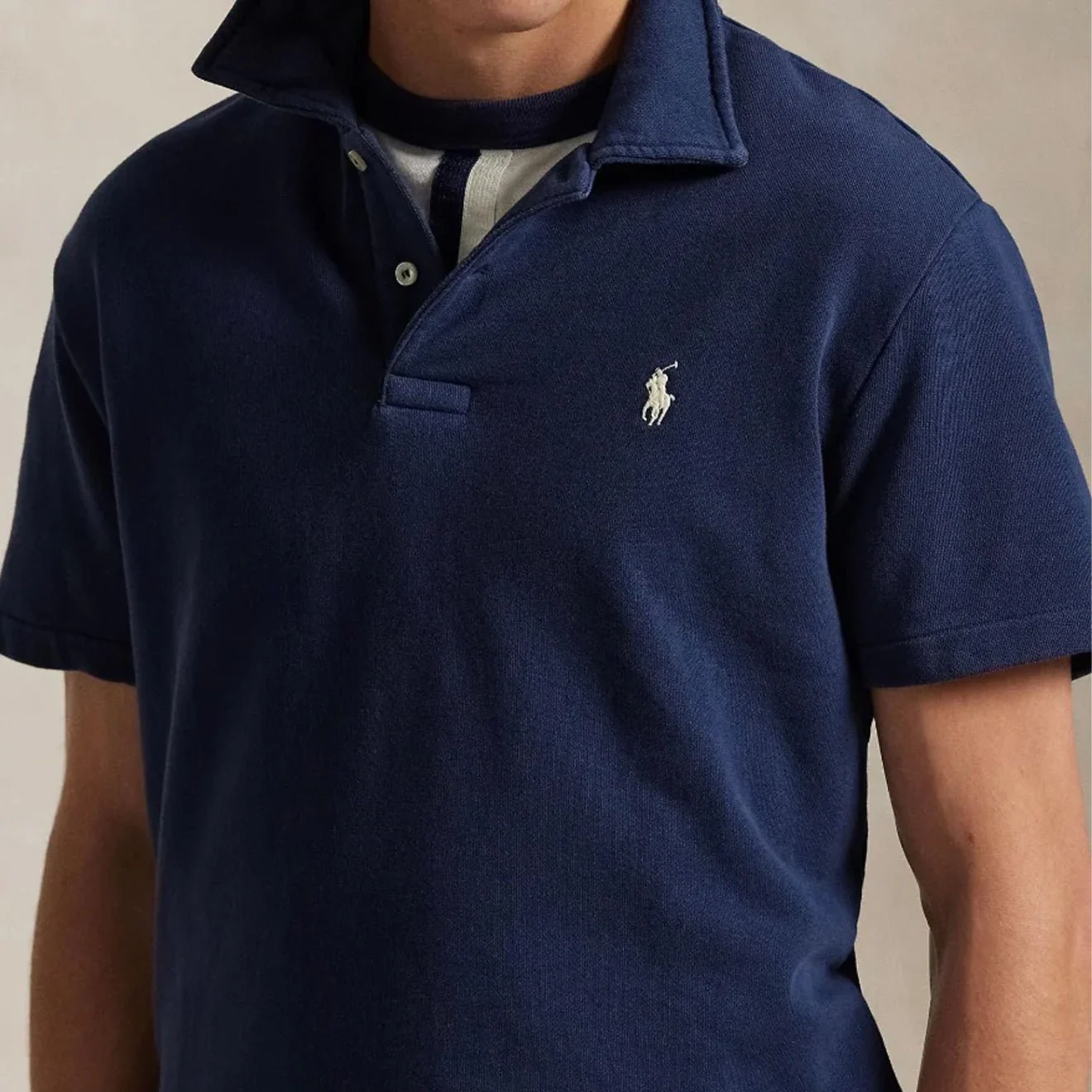 Polo Ralph Lauren Loopback Fleece Polo Collar Sweatshirt Cruise Navy - Image 3