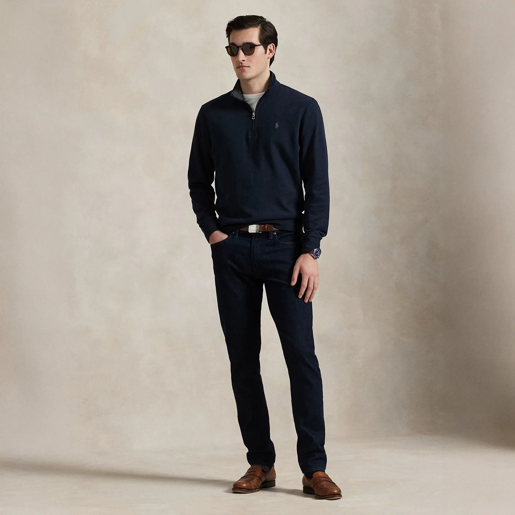 Polo Ralph Lauren Luxury Jersey Quarter-Zip Pullover Aviator Navy - Image 2