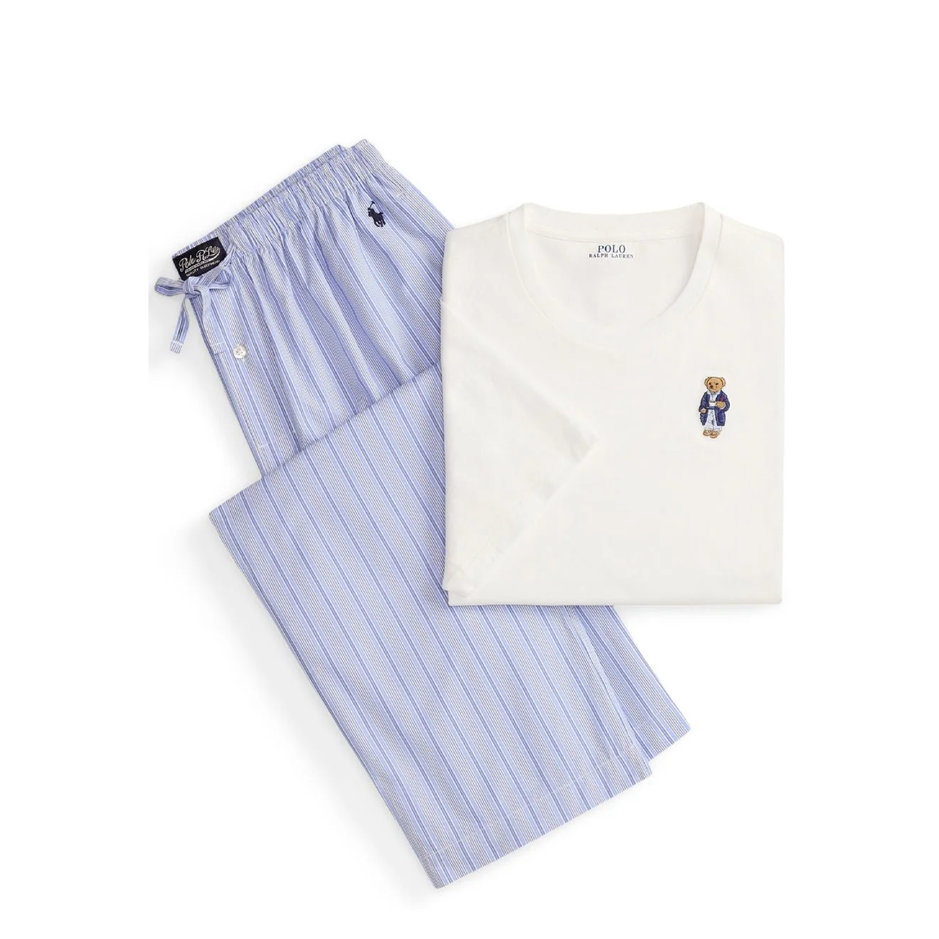 Polo Ralph Lauren Polo Bear / Plaid Cotton Sleep Set Andrew Stripe / White