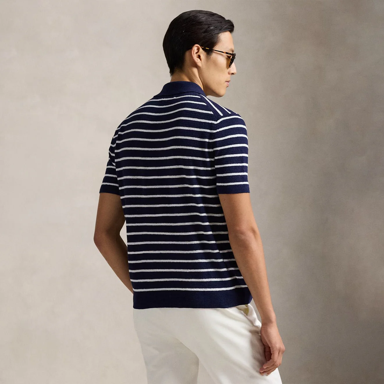 Polo Ralph Lauren Striped Cotton-Linen Polo Sweater Bright Navy Combo - Image 3