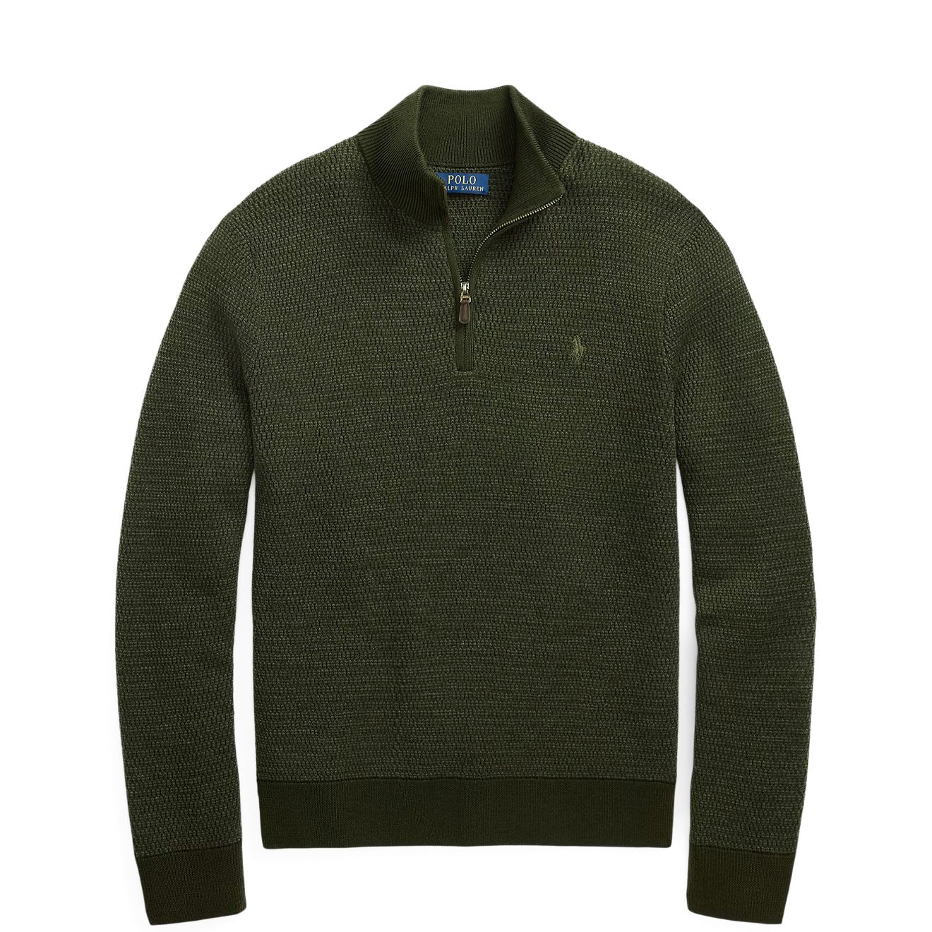 Polo Ralph Lauren Washable Wool Quarter-Zip Sweater Olive Combo