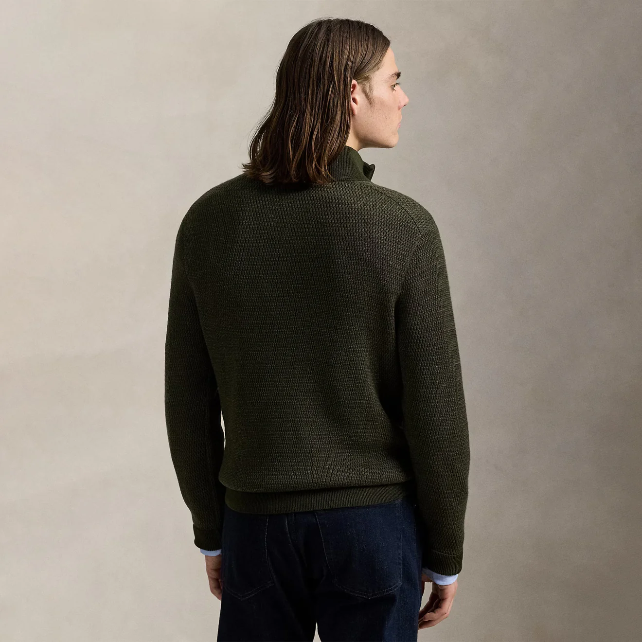 Polo Ralph Lauren Washable Wool Quarter-Zip Sweater Olive Combo - Image 3