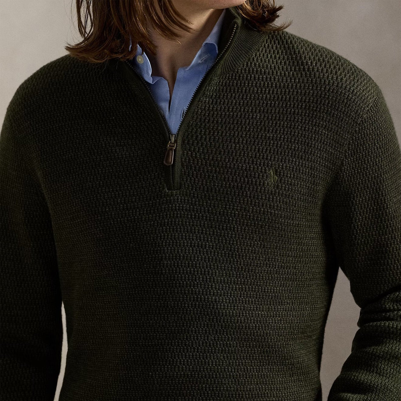 Polo Ralph Lauren Washable Wool Quarter-Zip Sweater Olive Combo - Image 4