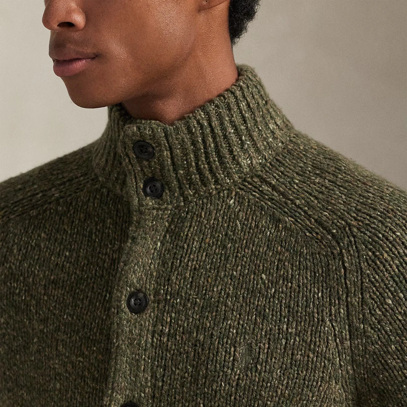 Polo Ralph Lauren Wool-Blend Mockneck Cardigan Olive Marl - Image 4