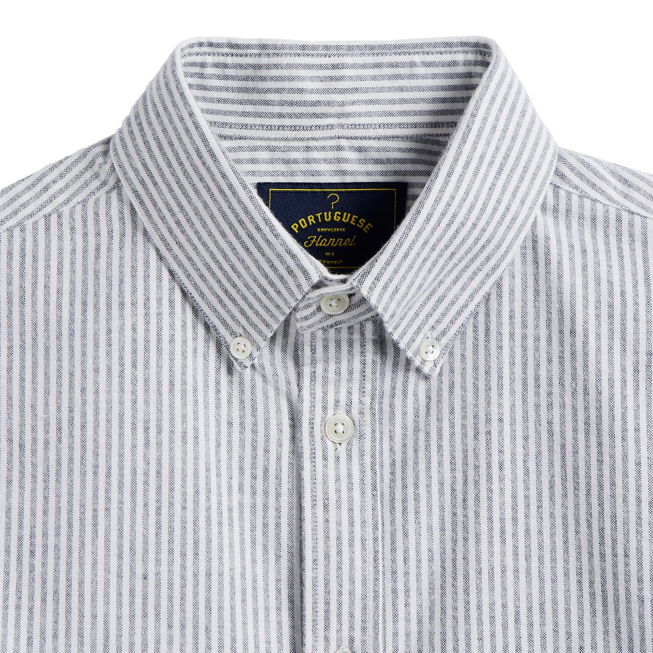Portuguese Flannel Brushed Oxford Stripe Shirt Blue - Image 2