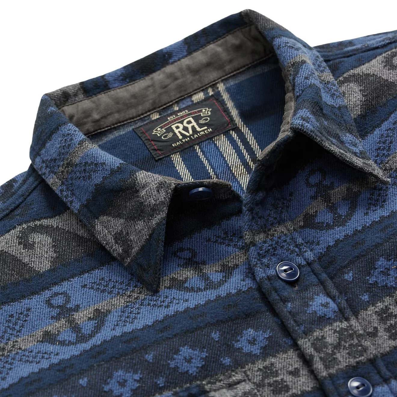 RRL By Ralph Lauren Double-Faced Jacquard Workshirt Rl-756 Navy Multi - Image 3