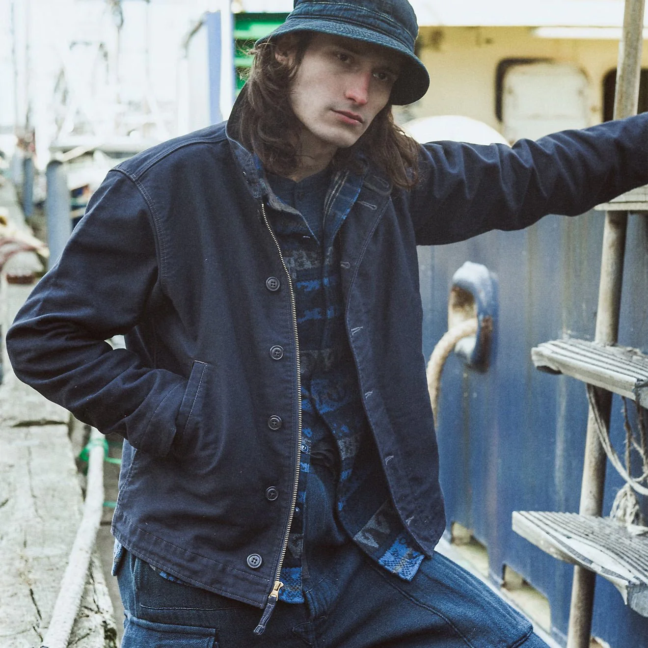 RRL By Ralph Lauren Double-Faced Jacquard Workshirt Rl-756 Navy Multi - Image 5