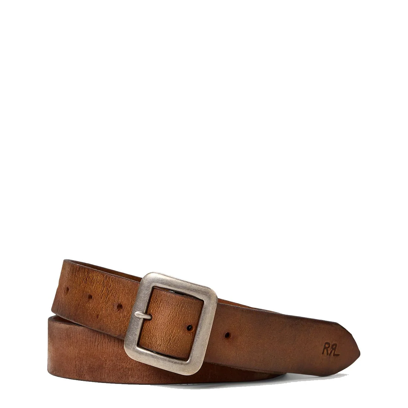 RRL by Ralph Lauren Hand-Burnished Leather Belt Mid Brown