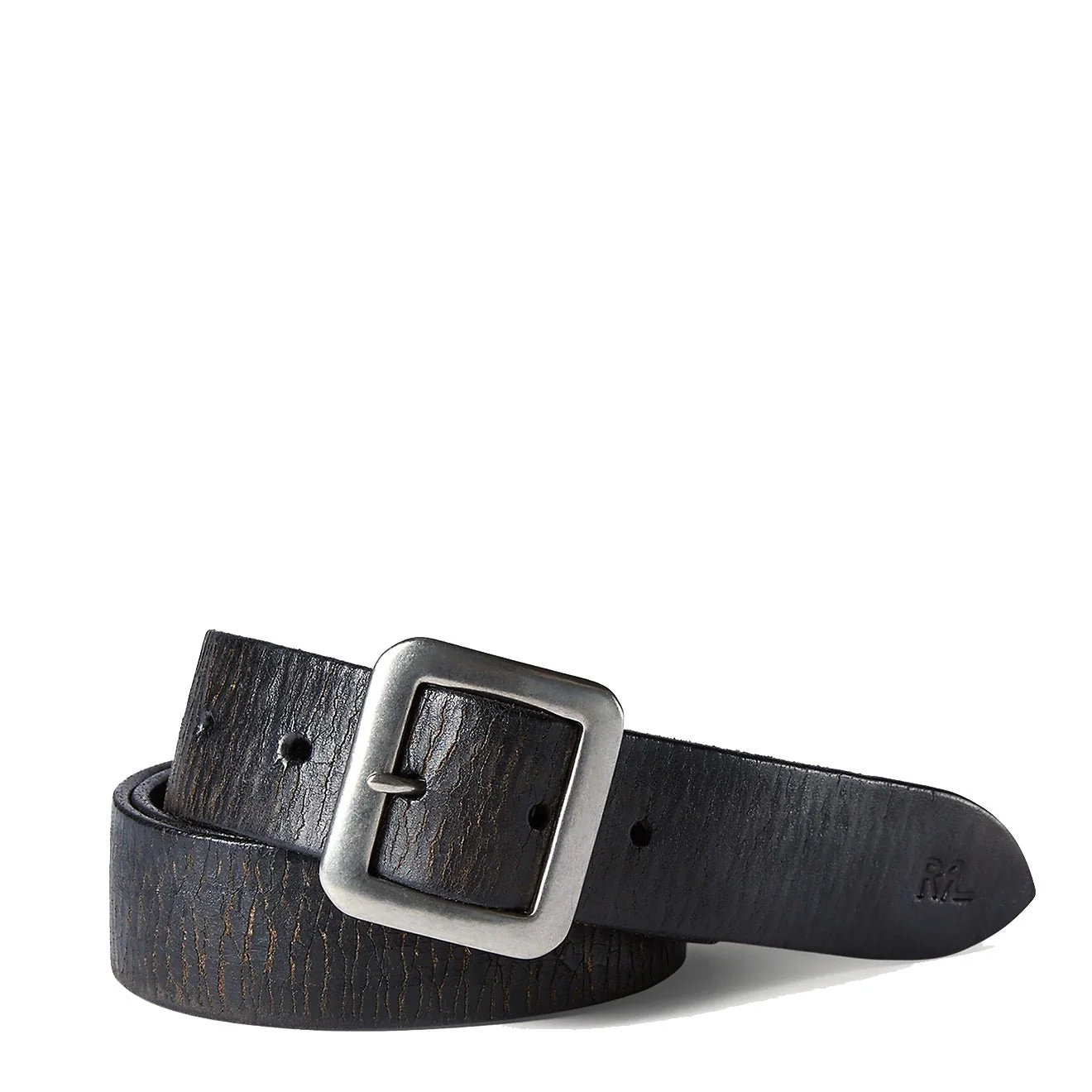 RRL by Ralph Lauren Hand-Burnished Leather Belt Vintage Black