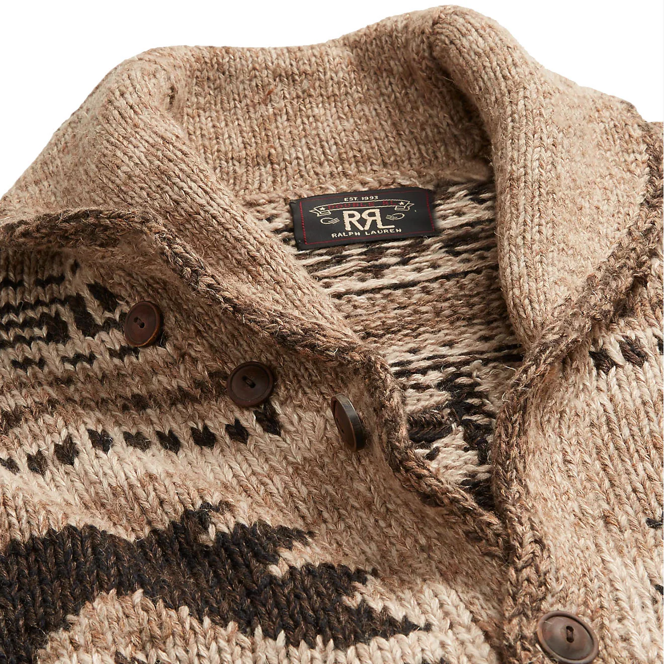 RRL by Ralph Lauren Hand-Knit Linen-Blend Cardigan Brown Tan Multi - Image 4