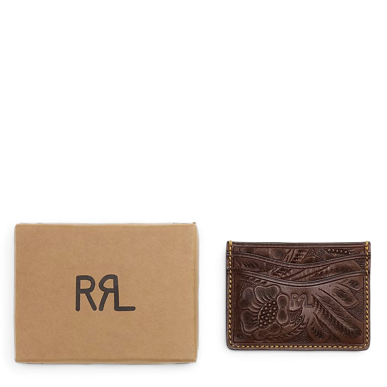 RRL By Ralph Lauren Hand Tooled Leather Card Case Brown - Image 3