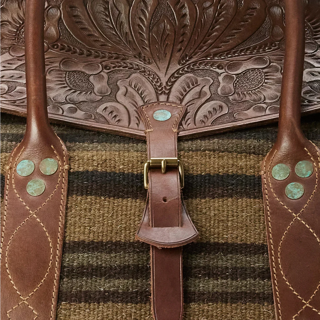 RRL by Ralph Lauren Handwoven Jacquard Overnight Bag Grey / Brown Multi - Image 5