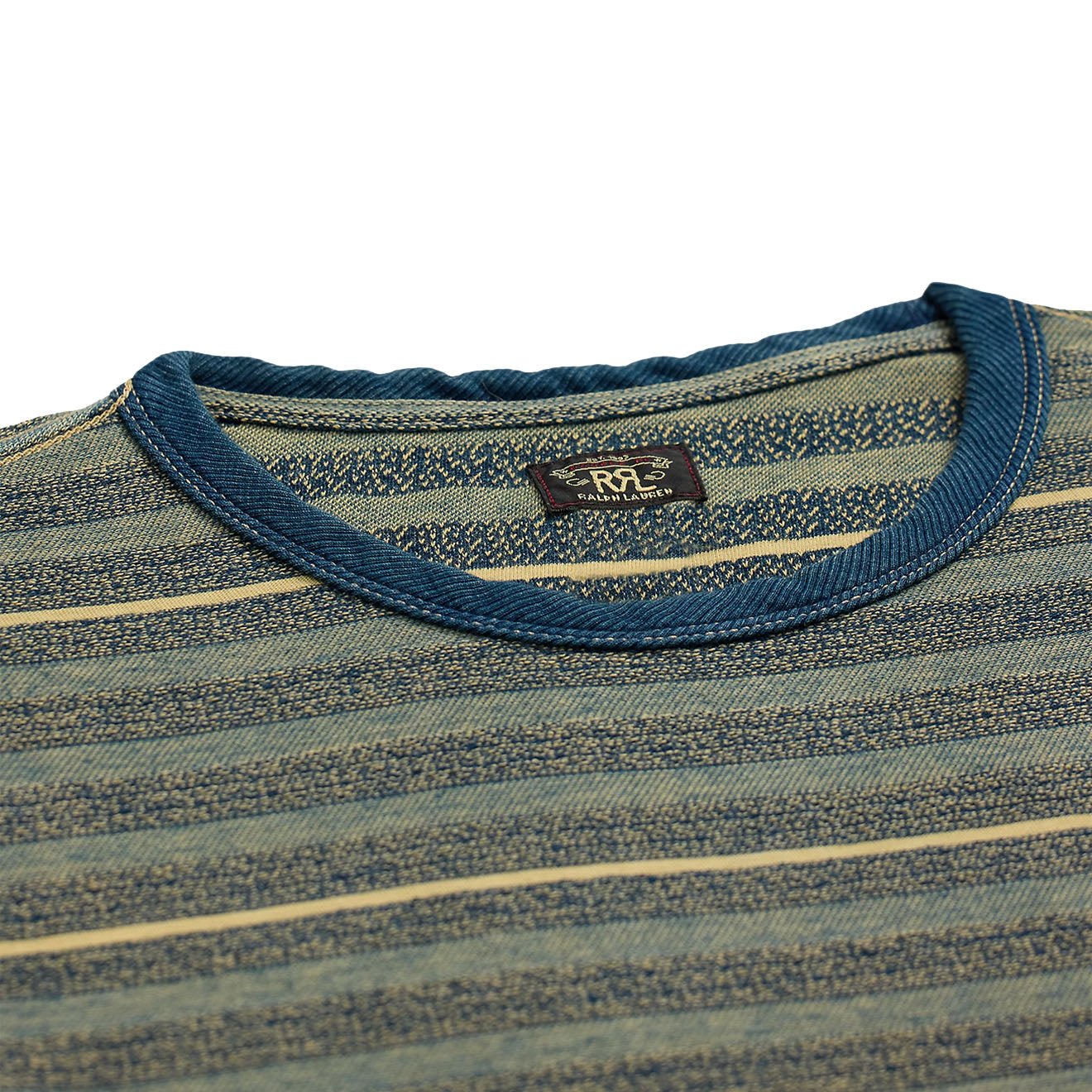 RRL By Ralph Lauren Indigo Striped Jacquard T-Shirt Cream/Multi - Image 3