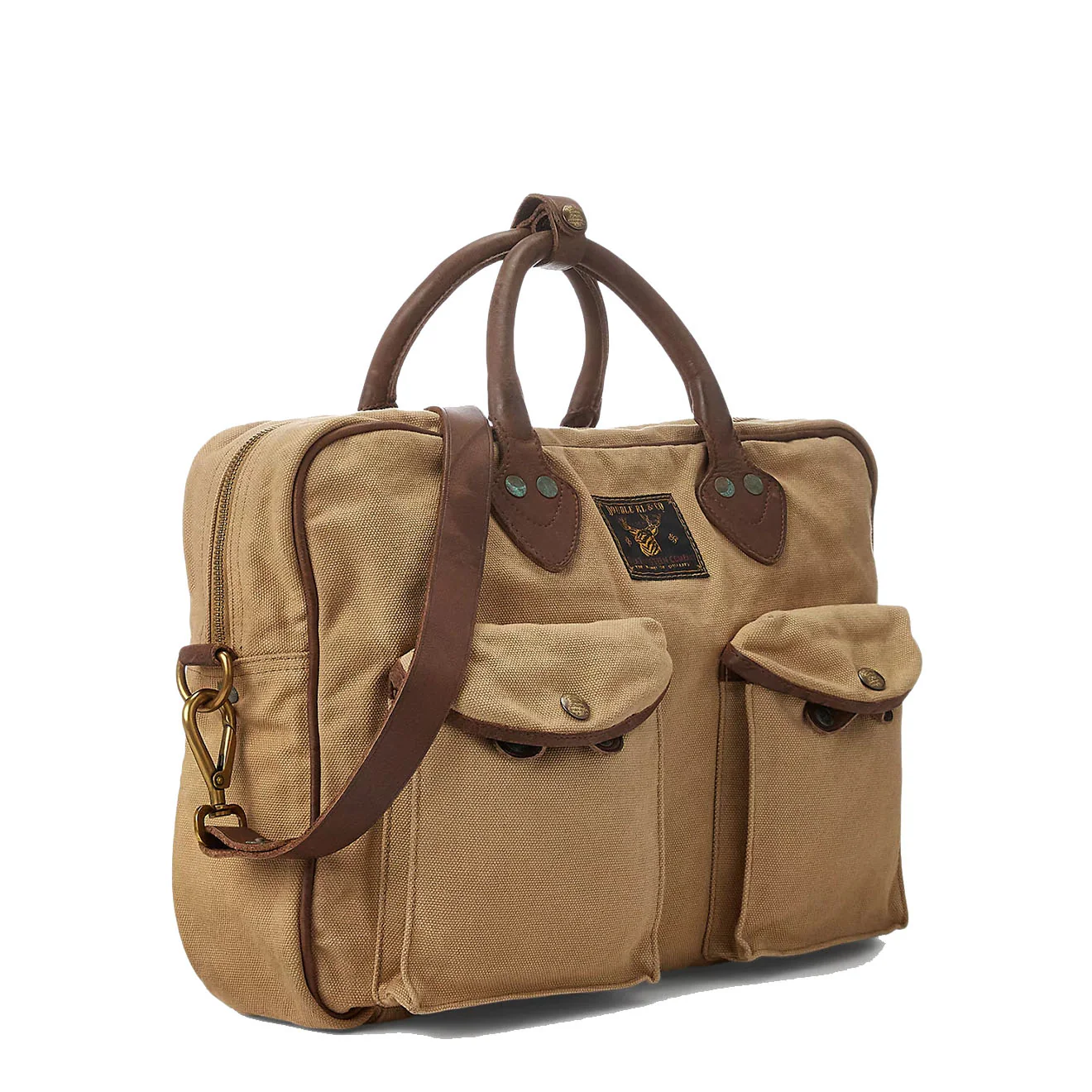 RRL by Ralph Lauren Leather-Trim Canvas Briefcase Khaki/Brown - Image 2