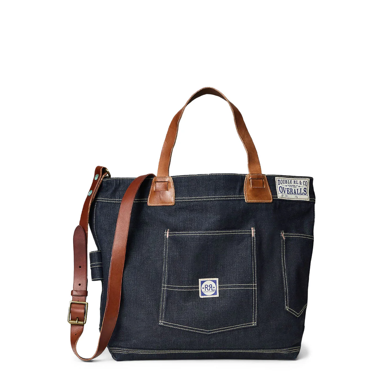 RRL By Ralph Lauren Leather-Trim Indigo Denim Tote Indigo/Brown