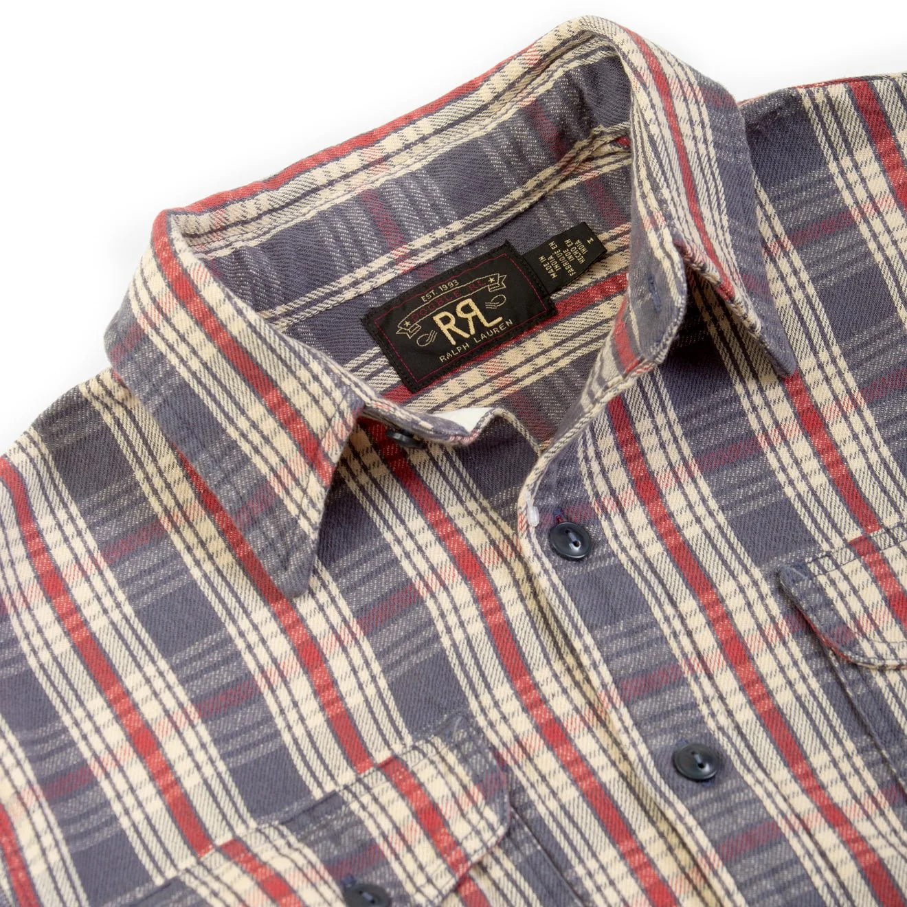 RRL By Ralph Lauren Plaid Twill Workshirt Blue / Cream / Red - Image 3
