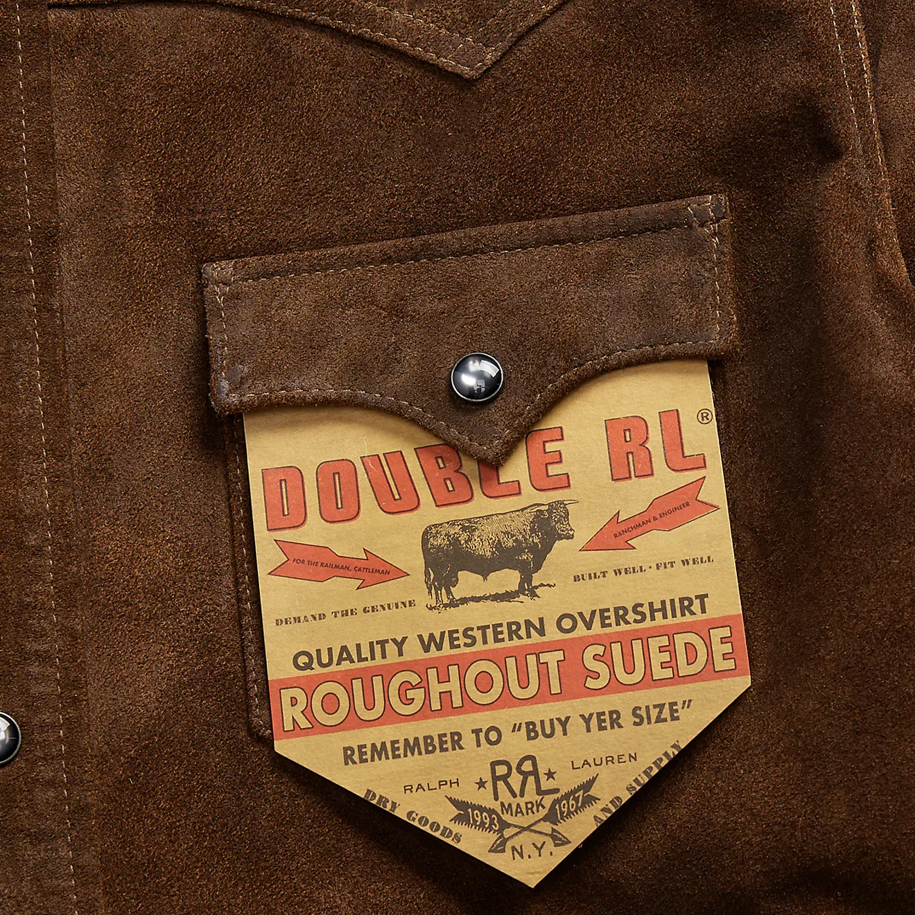 RRL by Ralph Lauren Roughout Suede Western Overshirt Brown - Image 5