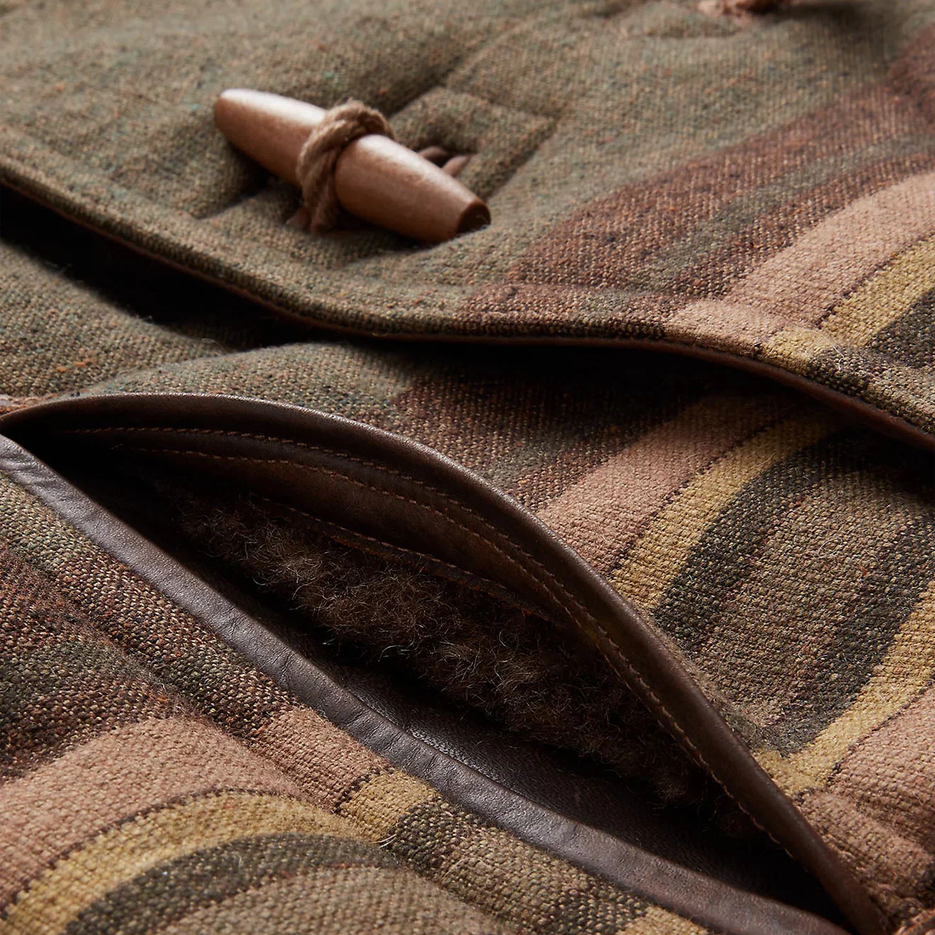 RRL by Ralph Lauren Seaberg Shearling Pea Coat Grey / Brown Multi - Image 5