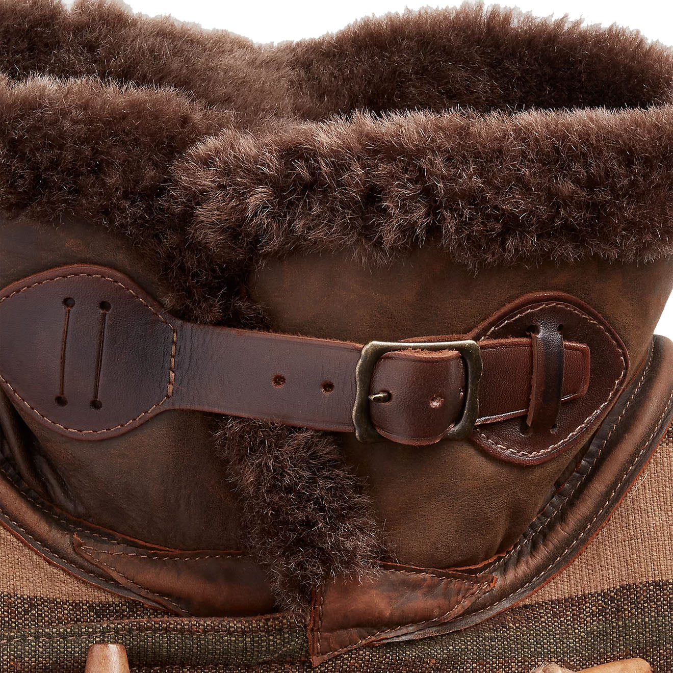 RRL by Ralph Lauren Seaberg Shearling Pea Coat Grey / Brown Multi - Image 6