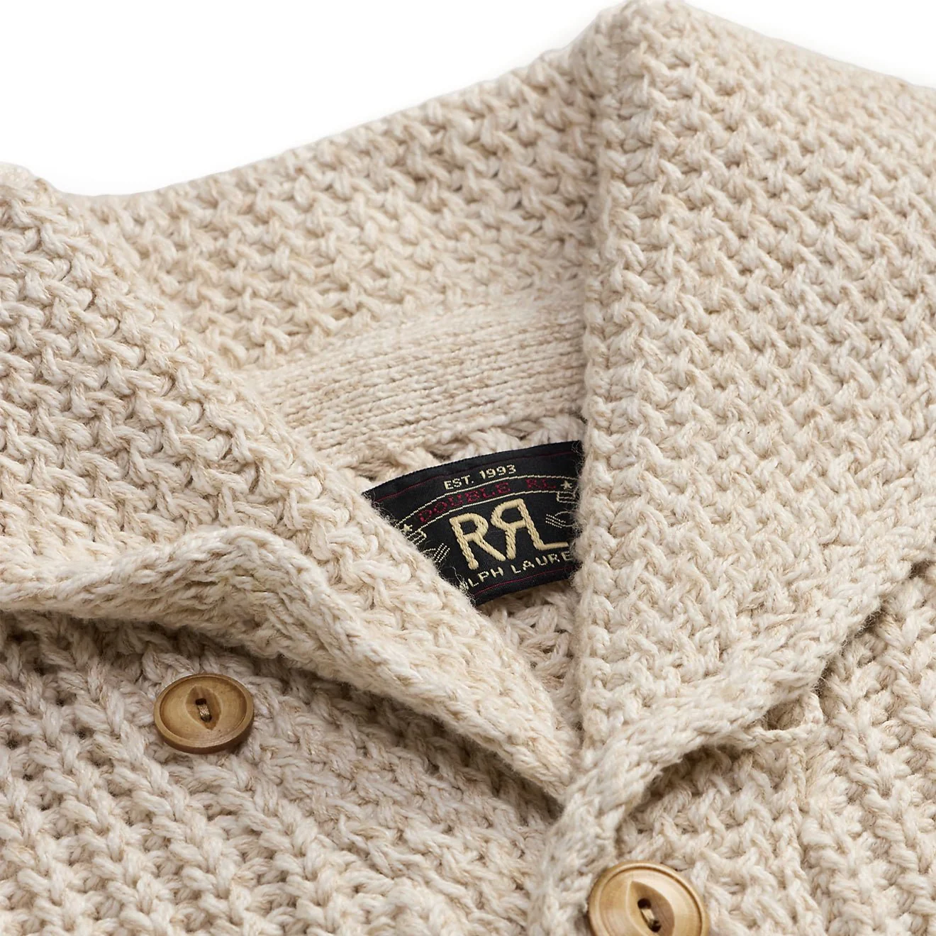 RRL By Ralph Lauren Shawl Card Long Sleeve Cardigan Cream - Image 3