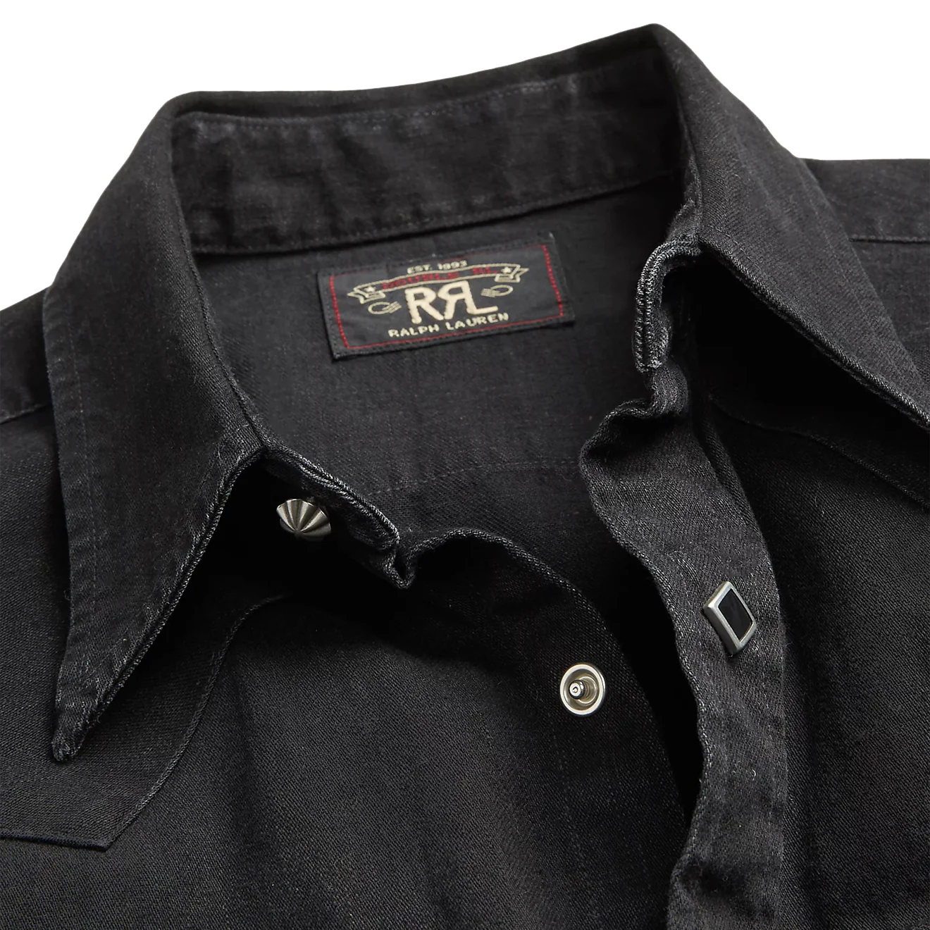 RRL by Ralph Lauren Slim Fit Denim Western Shirt Black - Image 6