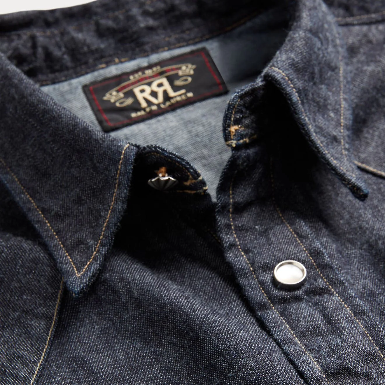 RRL By Ralph Lauren Slim Fit Denim Western Shirt Rinse - Image 3