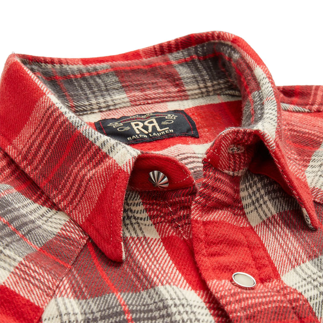 RRL by Ralph Lauren Slim Fit Plaid Twill Western Shirt Red / Grey - Image 3