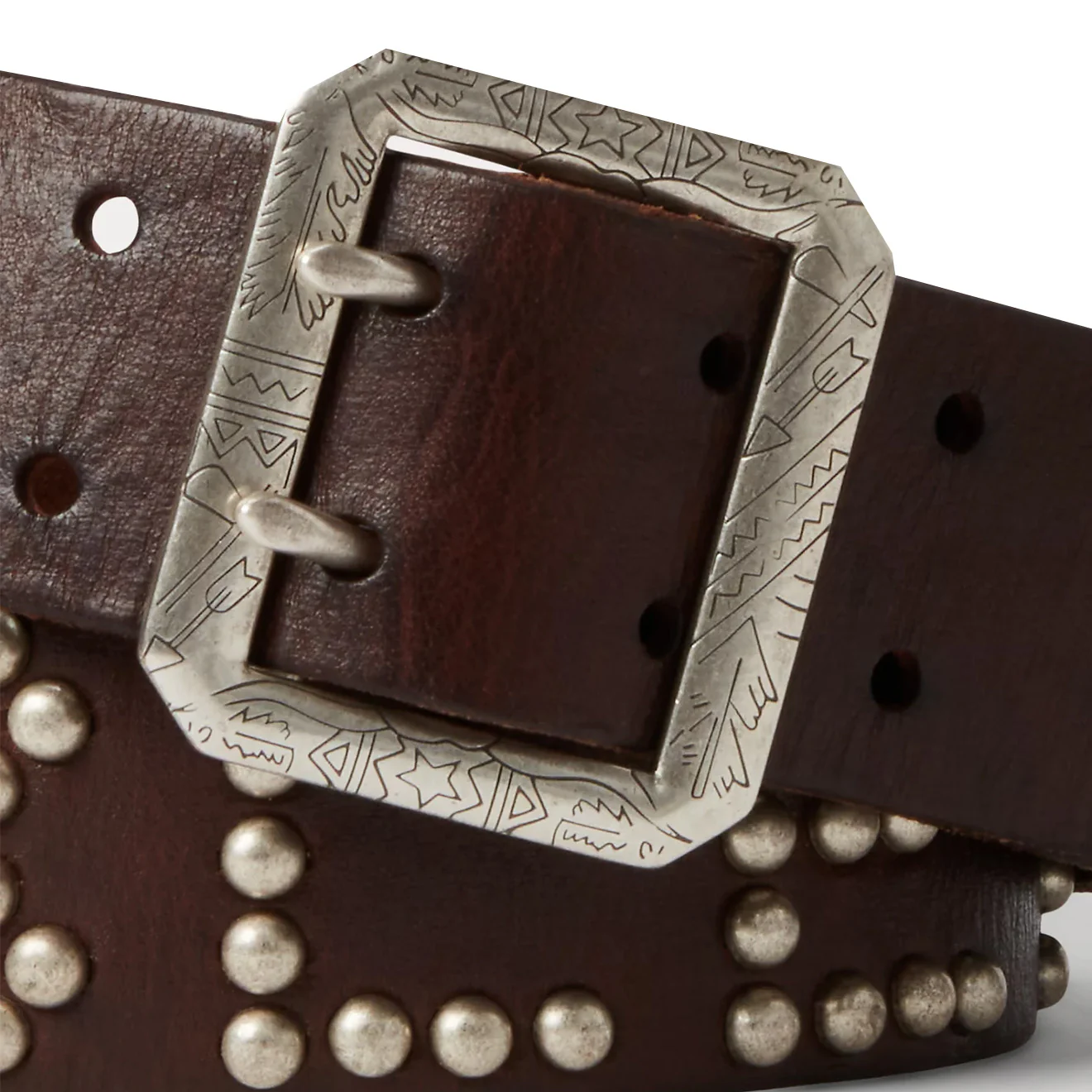 RRL by Ralph Lauren Studded-Logo Leather Belt Dark Brown - Image 6