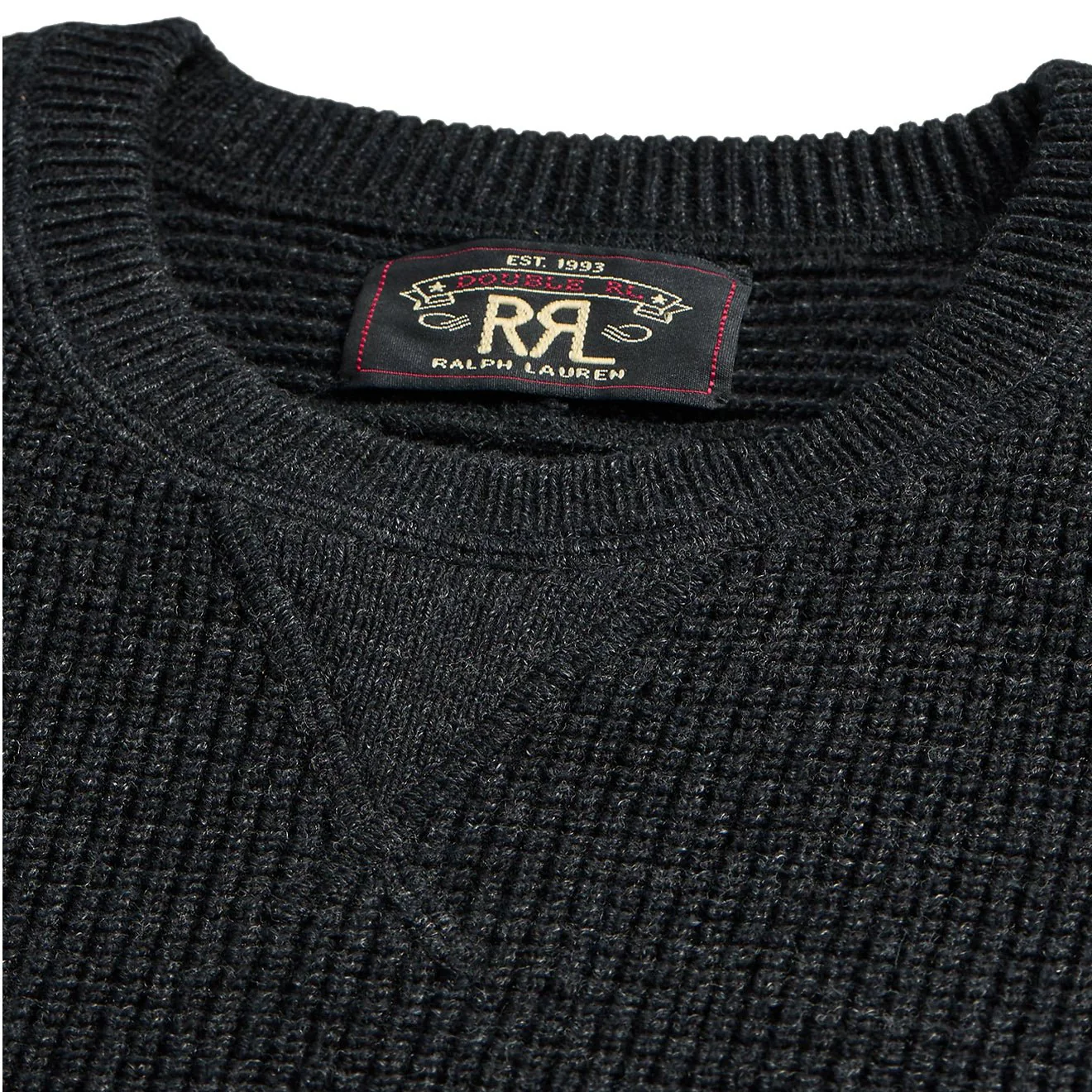 RRL by Ralph Lauren Waffle-Knit Cotton-Wool Jumper Black Heather - Image 4