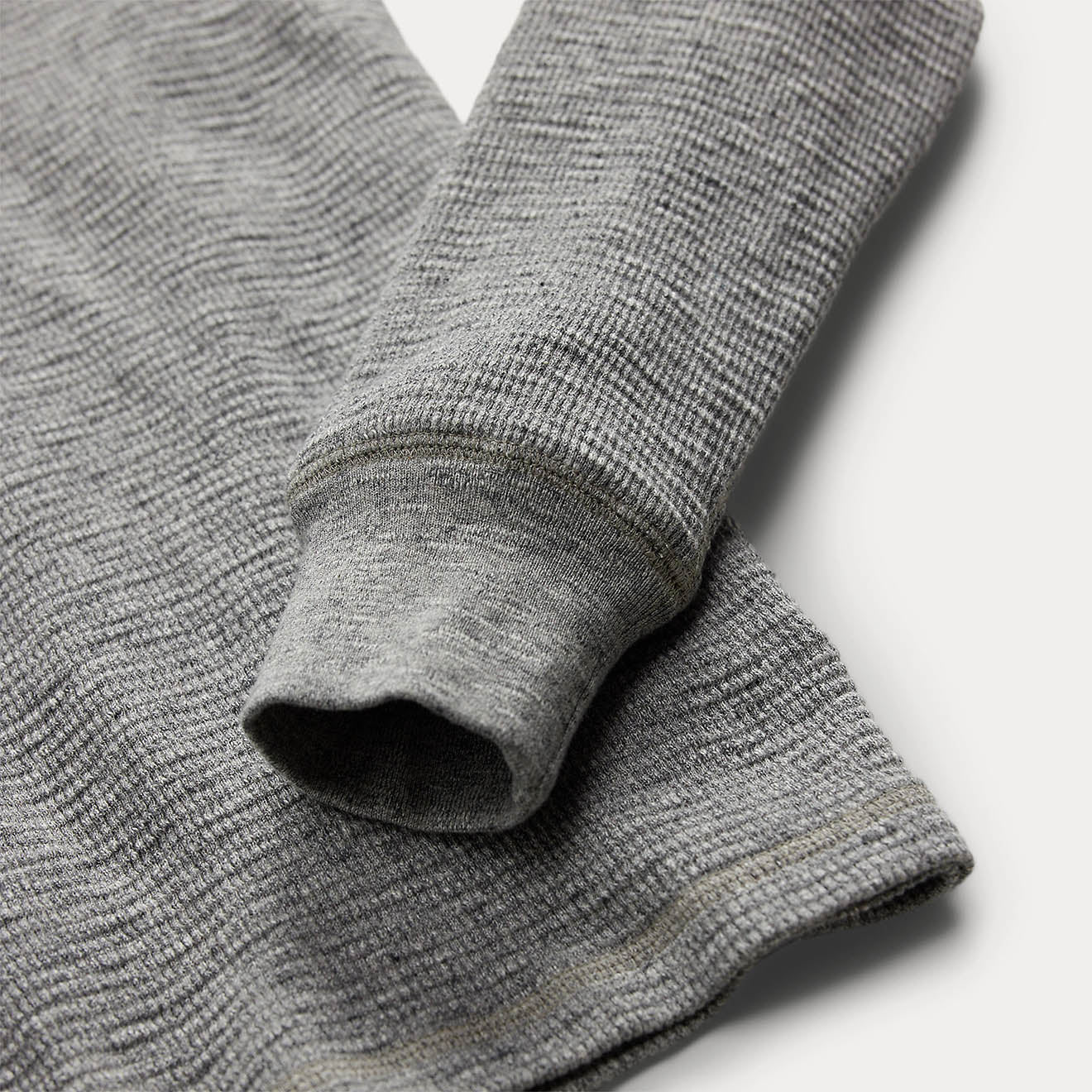 RRL By Ralph Lauren Waffle Knit Henley Long Sleeve Pullover Grey Heather - Image 4