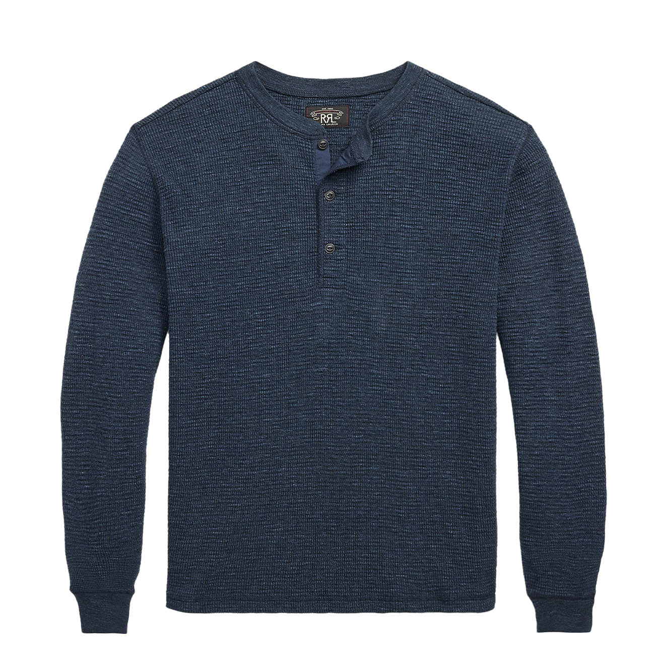 RRL By Ralph Lauren Waffle Knit Henley Long Sleeve Pullover Navy Heather