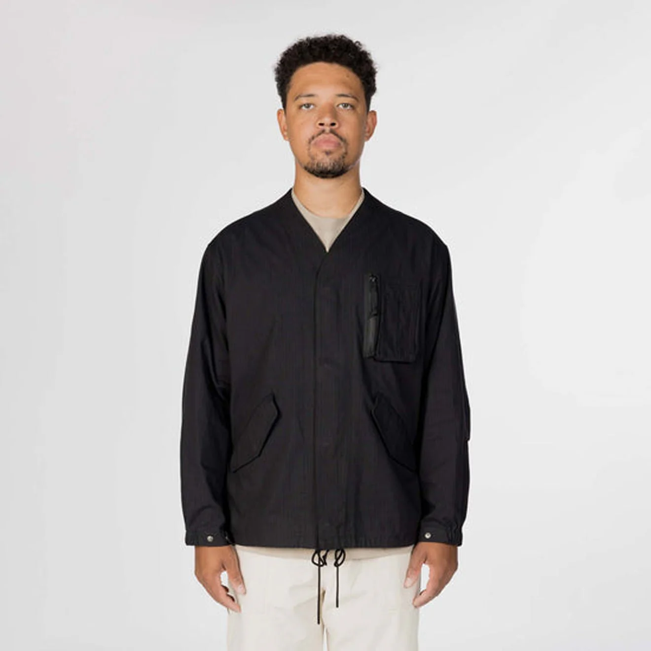 Snow Peak TAKIBI Herringbone Collarless Jacket Black - Image 2