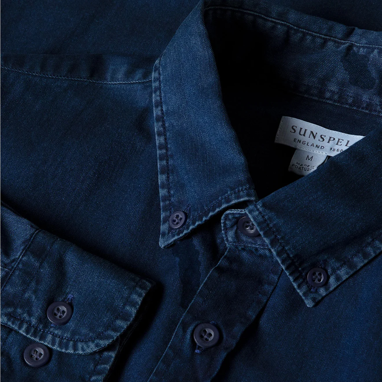 Sunspel Button Down Denim Shirt Indigo - Image 2