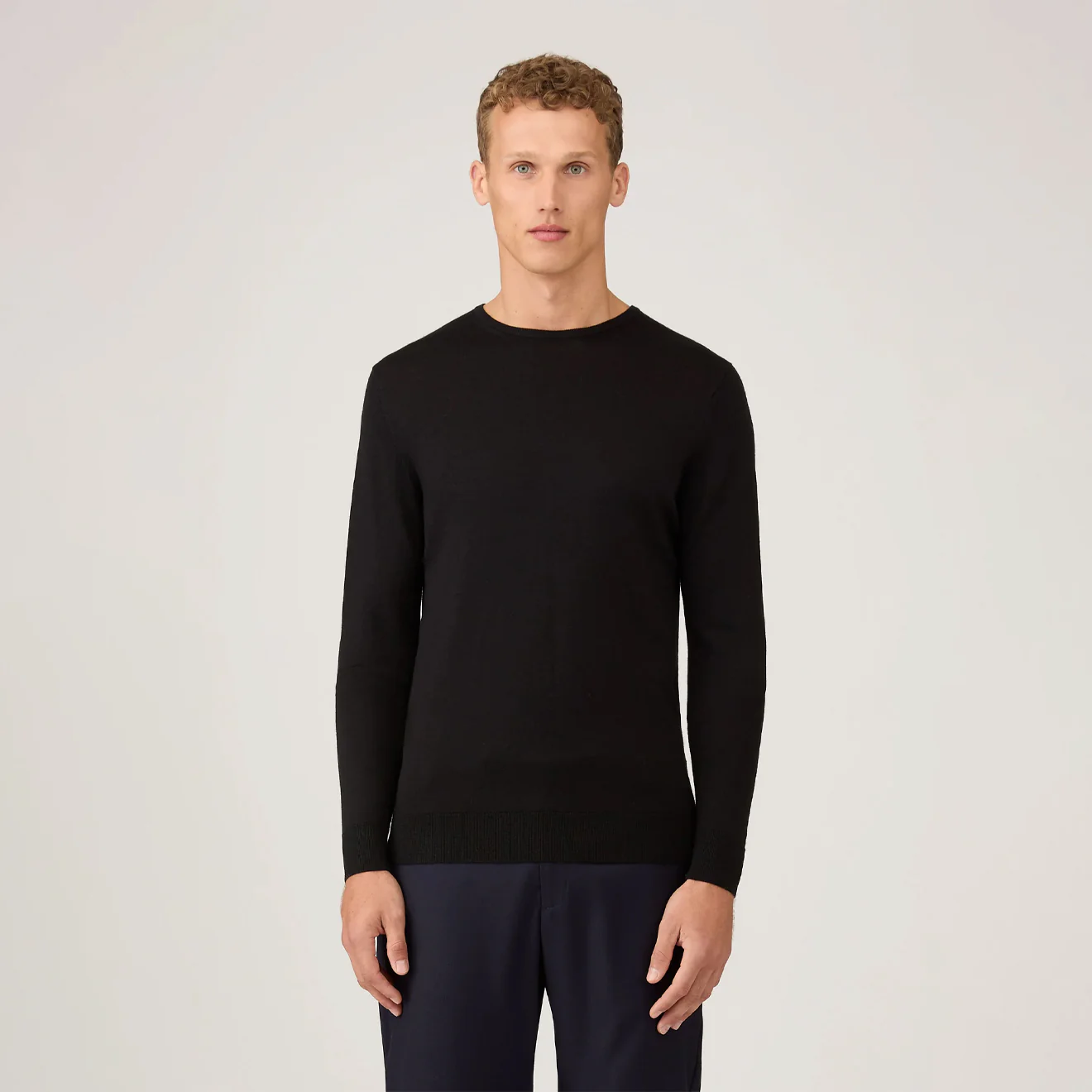 Sunspel Extra-Fine Merino Crew Neck Knit Black - Image 2