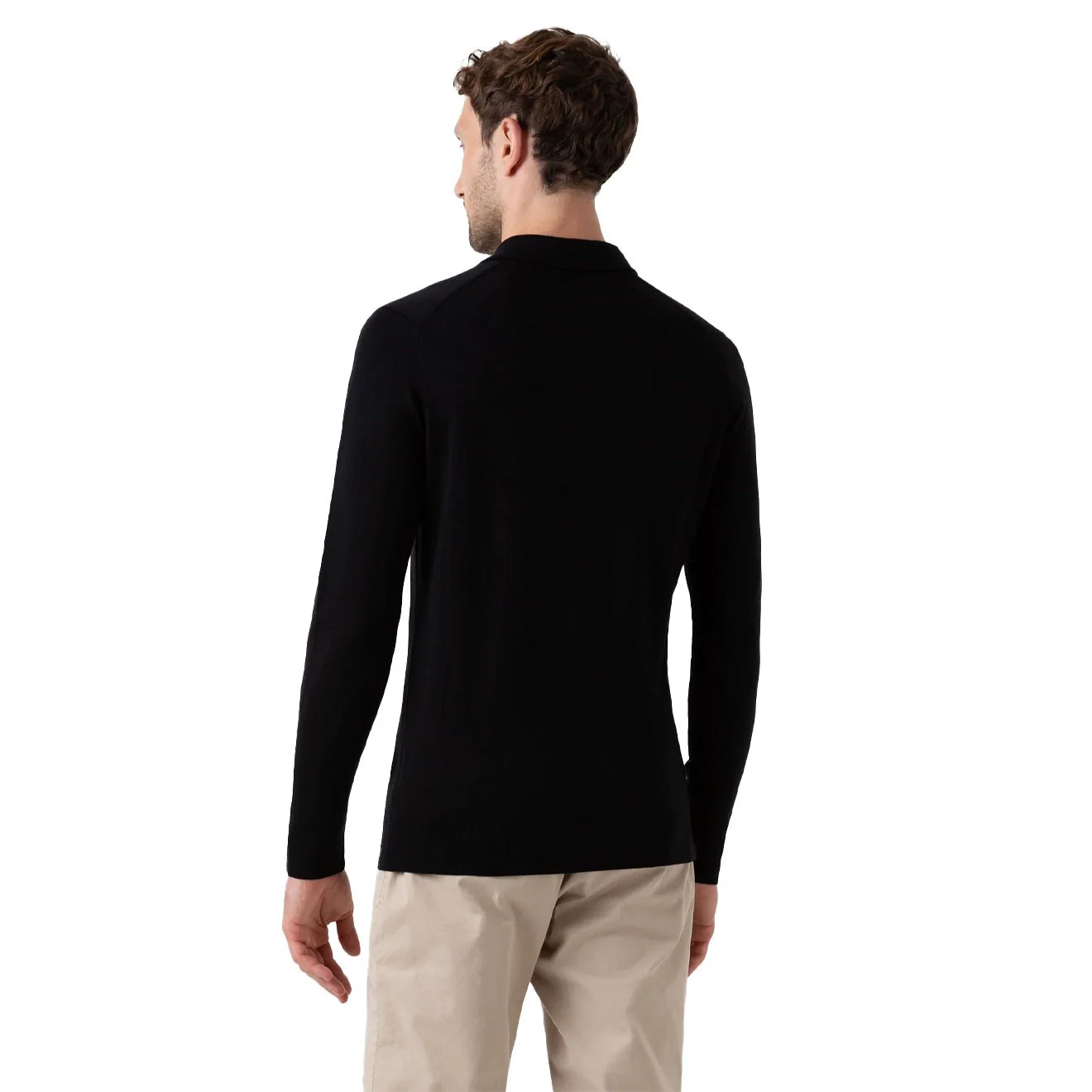 Sunspel Extra-Fine Merino Polo Shirt Black - Image 5