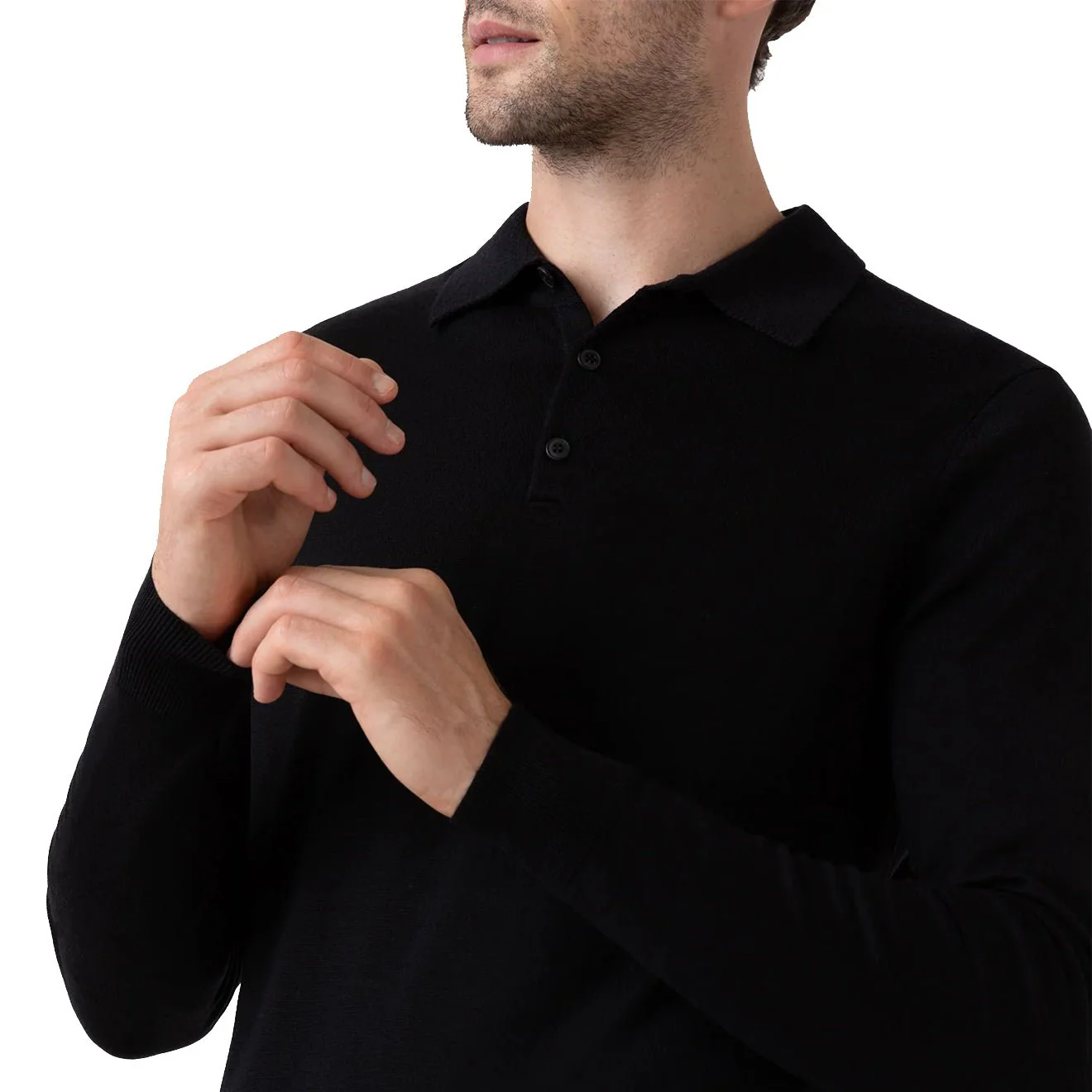 Sunspel Extra-Fine Merino Polo Shirt Black - Image 6