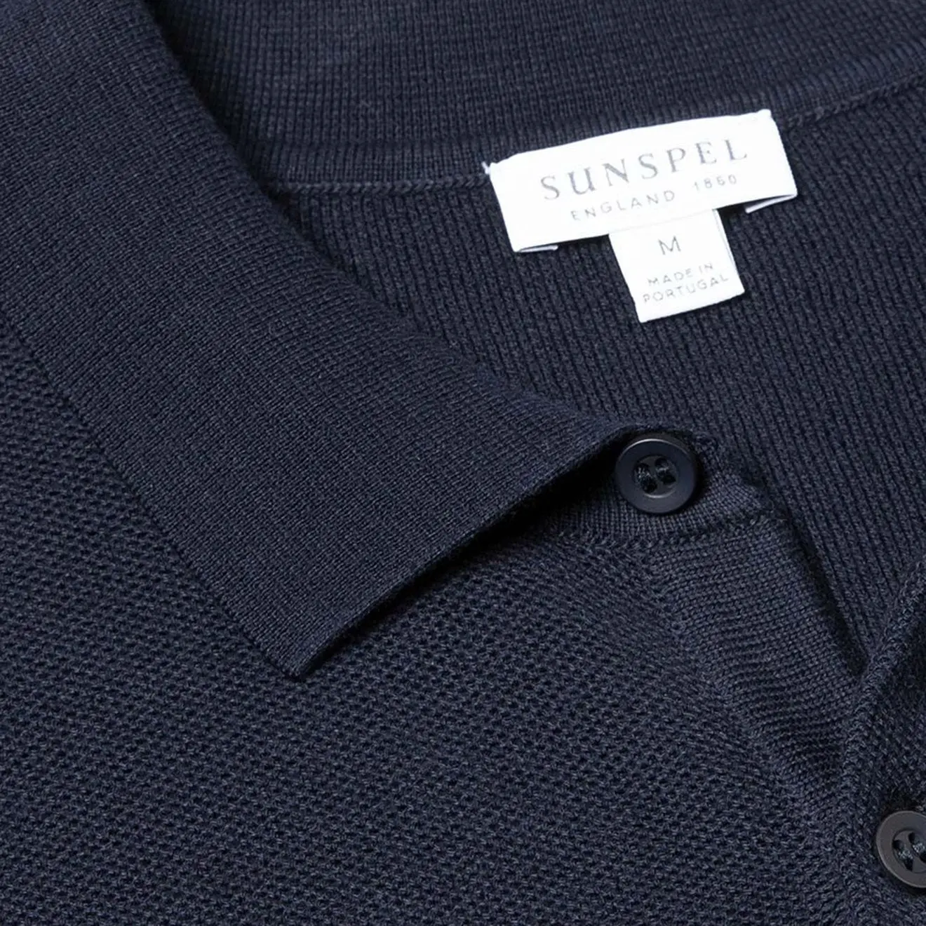 Sunspel Fine Knit Polo Shirt Navy - Image 2