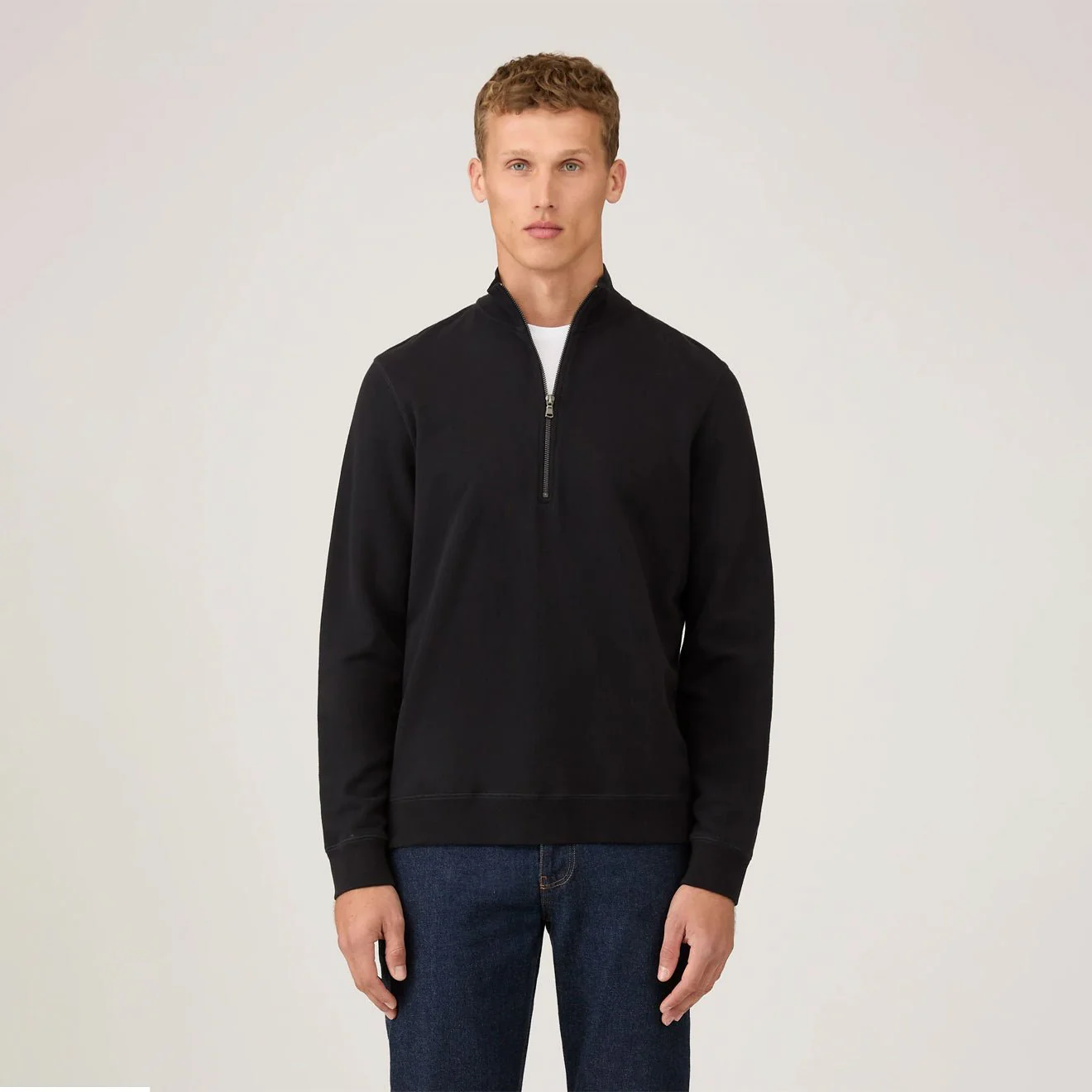 Sunspel Half Zip Sweatshirt Black - Image 2