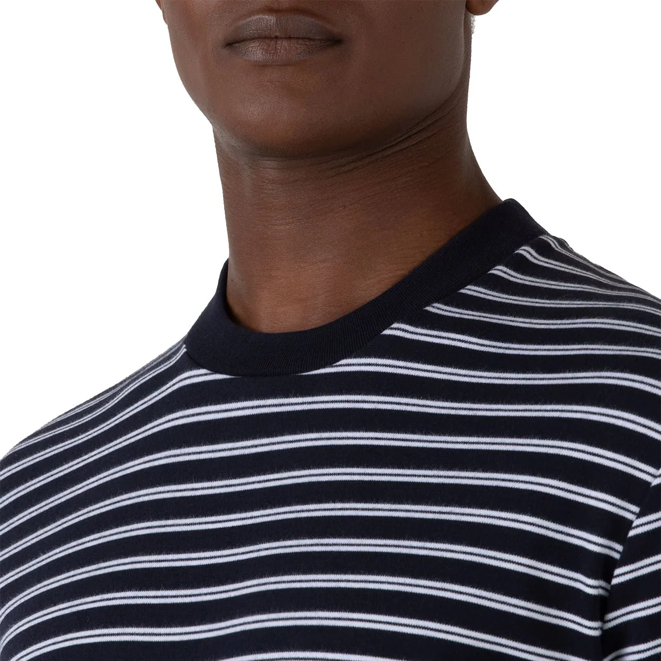 Sunspel Heavy Weight Stripe S/S Crew Tee Navy / White - Image 5