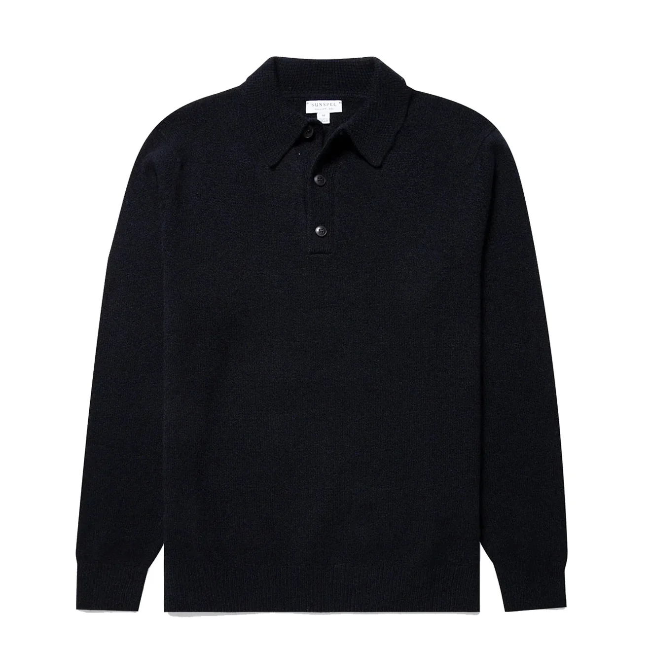 Sunspel Lambswool Polo Shirt Dark Navy Mouline